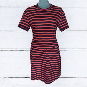 Derek Lam 10 Crosby Women's T-Shirt Coral and Navy Zipped Stripped Dress